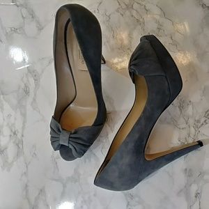 Valentino gray suede peep toe bow heels
